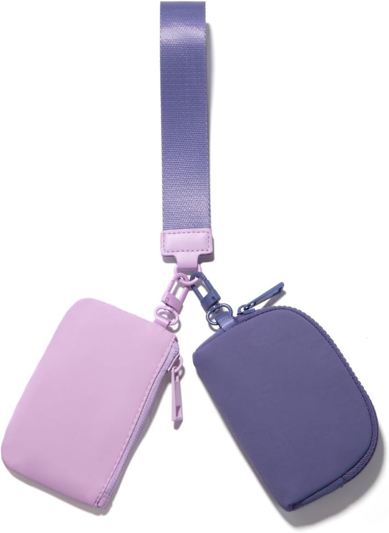 Viverte Mini Zip Around Keychain Wristlet Wallets Small Portable Dual Pounch Wristlet Detachable Coin Purse Pocket Gifts for Women Travel Sports Outdoors (Lavender+Purple) - Image 1